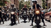 a bunch of motorcyclists on vintage and classic motorcycles. a bunch of motorcyclists on vintage and classic motorcycles.