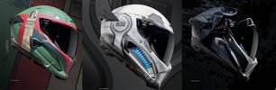 Three Ruroc motorcycle helmets. Three Ruroc motorcycle helmets.